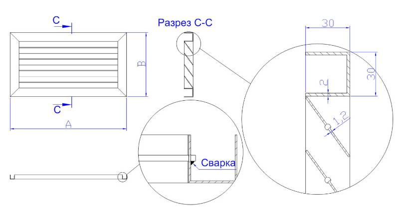Наружная накладная решетка Airo-NNP — чертёж